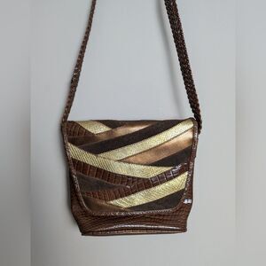 Vintage 80s patchwork cross body bag brown snakeskin croco